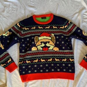 Corgi Christmas sweater 2X blue and red